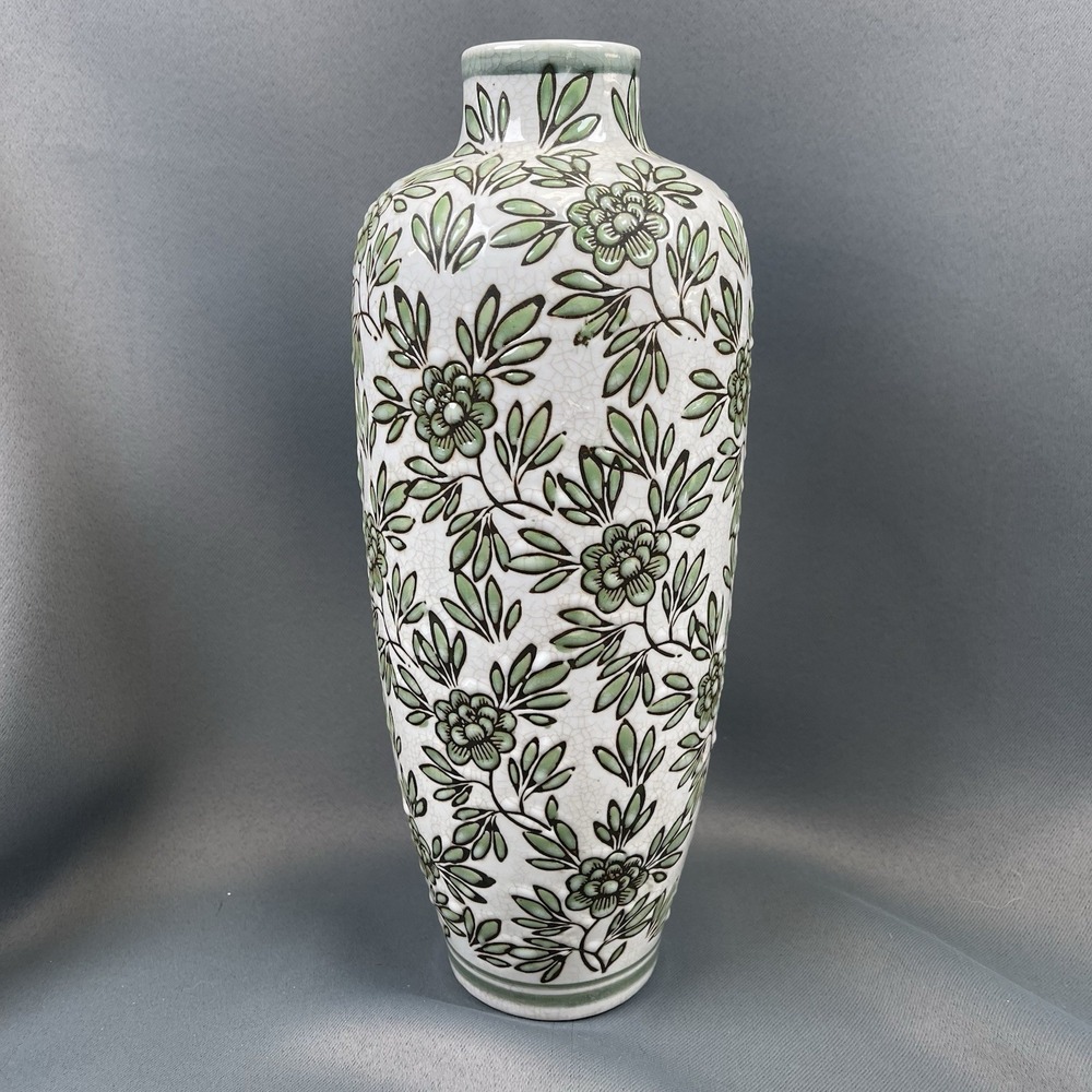 White and Green Floral Ceramic Vase 12" - Picture 7 of 12